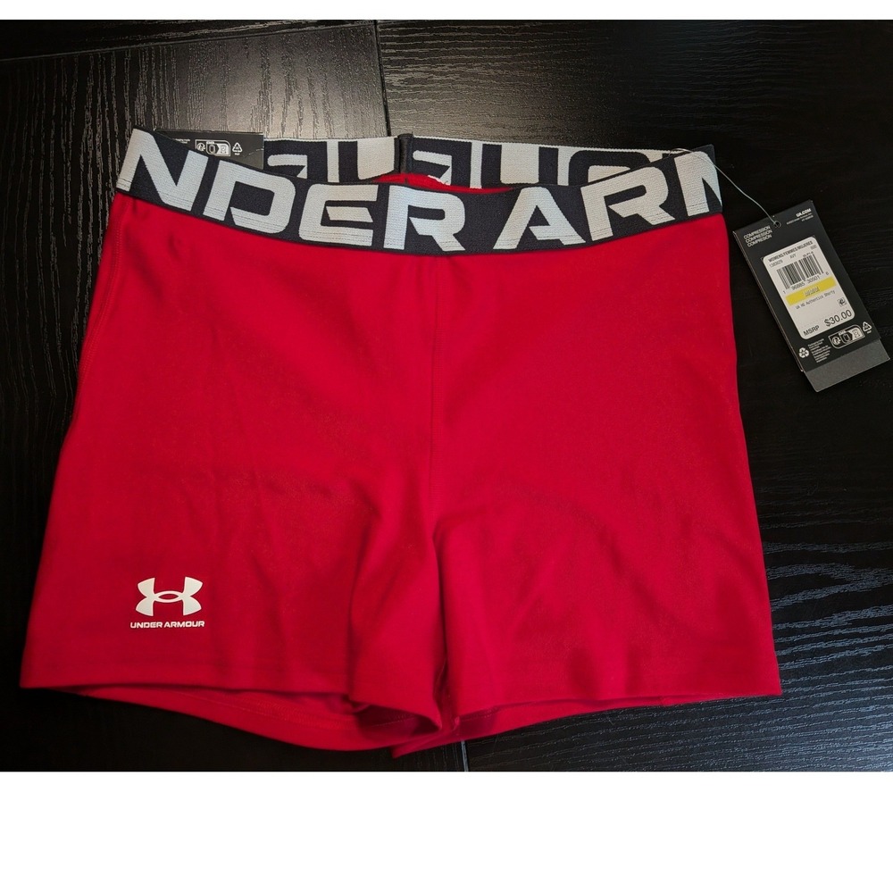 Under Armour HeatGear Compression Shorts Red Mid Rise Volleyball Womens Medium